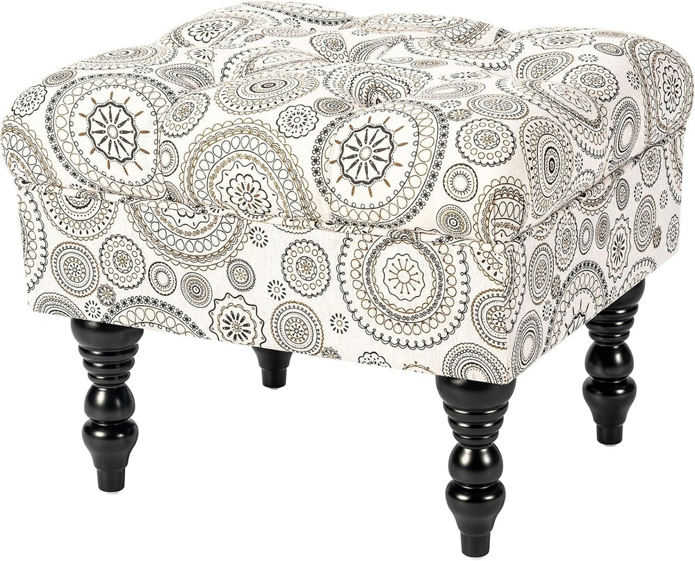 Adeco 20-inch Tufted Ottoman Stool with Wood Legs, Upholstered Foot Rest for ...