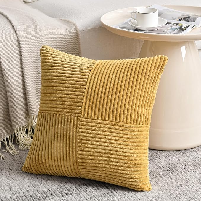 Fancy Homi 2 Packs Mustard Yellow Big Decorative Throw Pillow Covers 24x24 Inch - Image 2