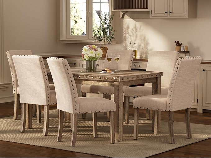 Morden Fort Farmhouse Style Dining Chairs Set of 2, Rustic Upholstered Kitche...