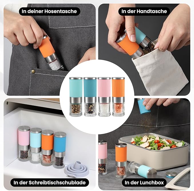VEVOK CHEF Small Salt and Pepper Grinder 4Pcs Portable Mini Glass Salt Spices - Image 4