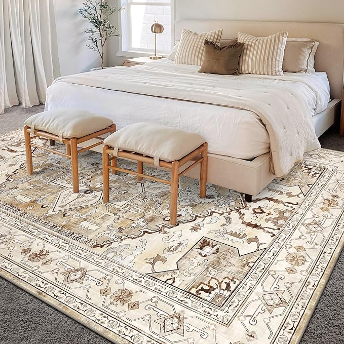 Yamaziot Area Rug 9x12, Non-Slip Washable Boho Vintage Living Room Bedroom Rug - Image 6