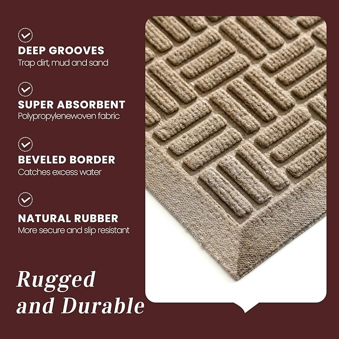 Mibao Front Door Mat Indoor Outdoor Entrance, Dirt Trapping Waterproof - Image 5