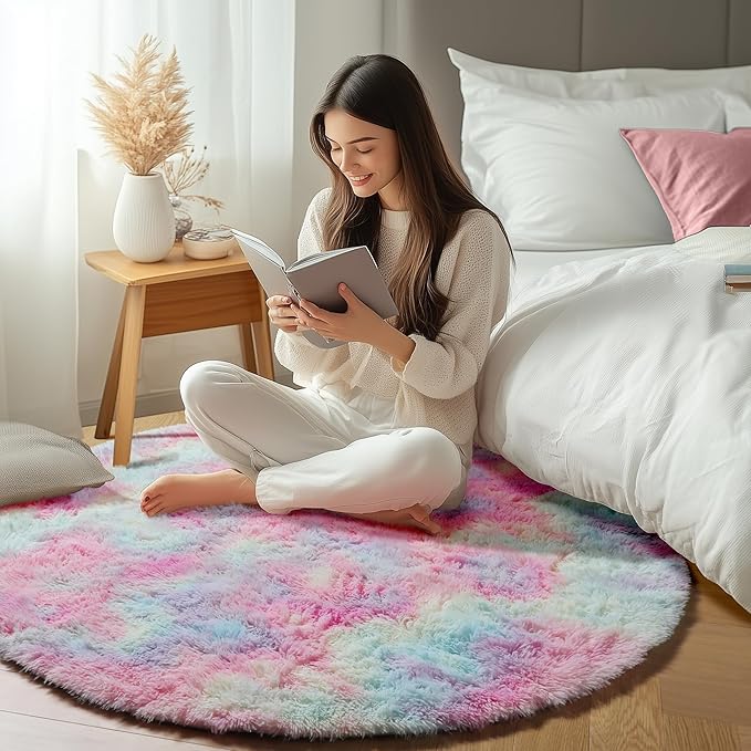 ONASAR Rainbow Round Area Rugs 5ft, Soft Bedroom Circle Rug Mats - Image 7