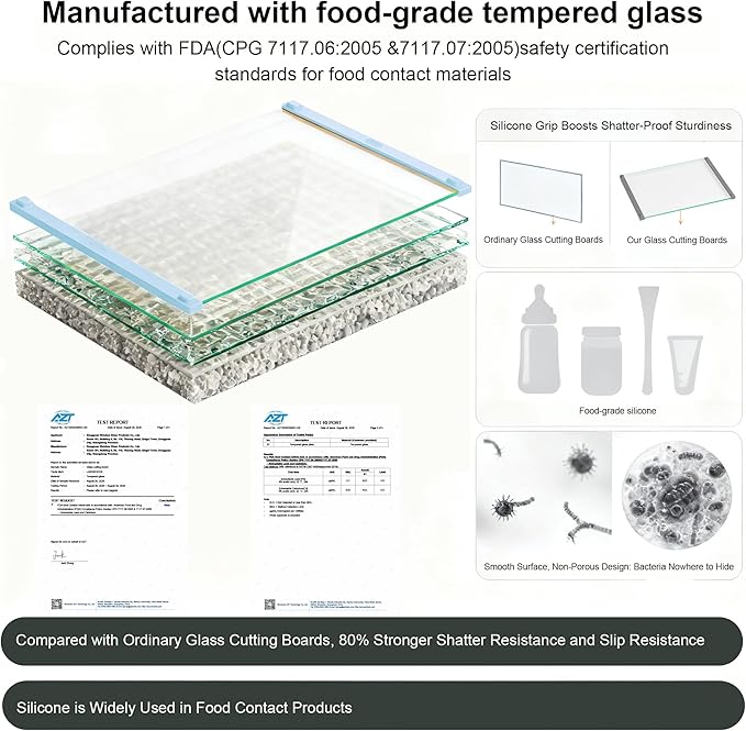 2PCS Glass Cutting Board with Silicone Grip, 80% Stronger Shatter Resistance - Image 6