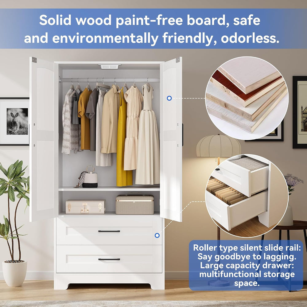 Wooden Armoire Wardrobe Closet, Bedroom Armoires with Door and Drawers, Frees...