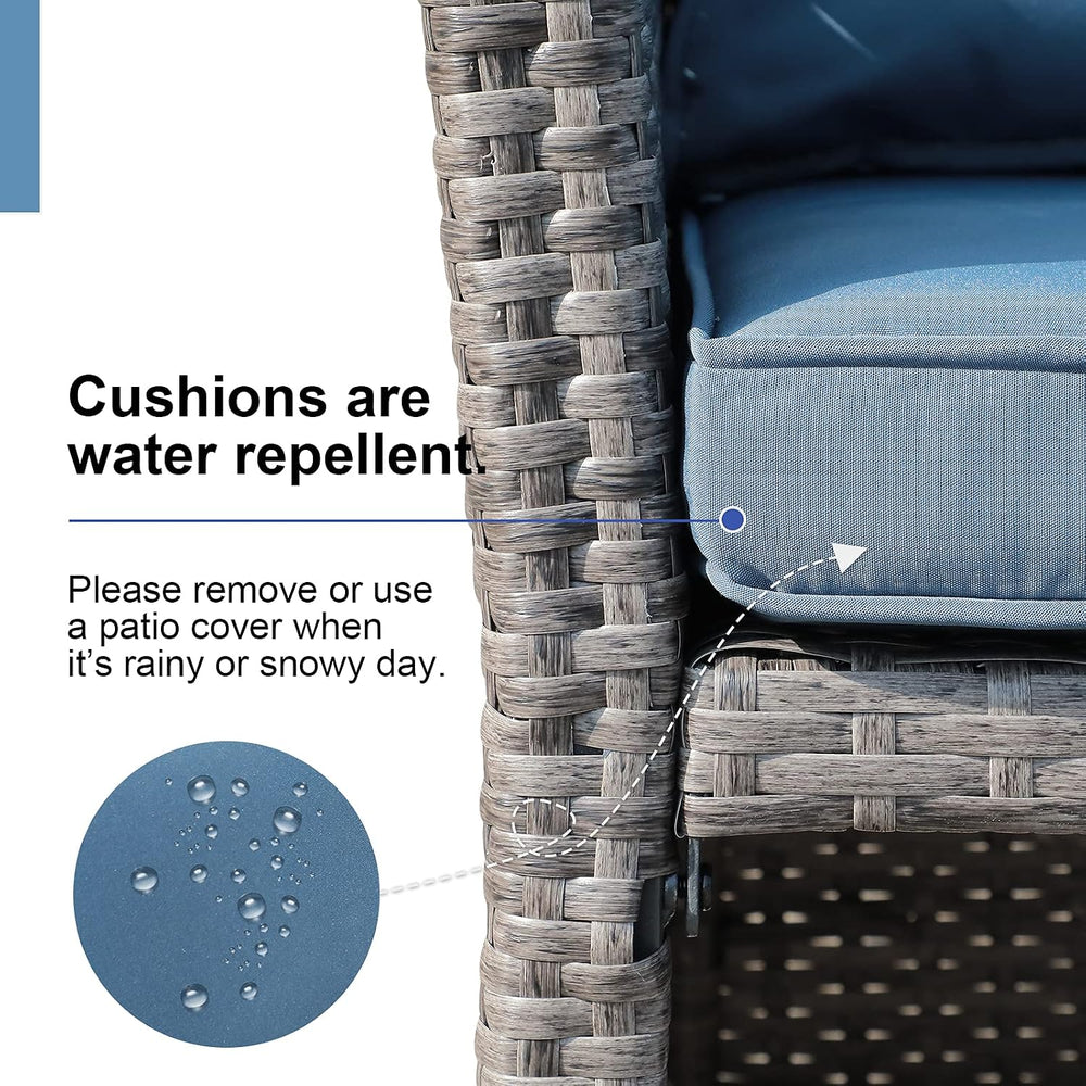 Wicker Patio Loveseat w/Storage Ottoman, 2 Pcs, Navy Blue