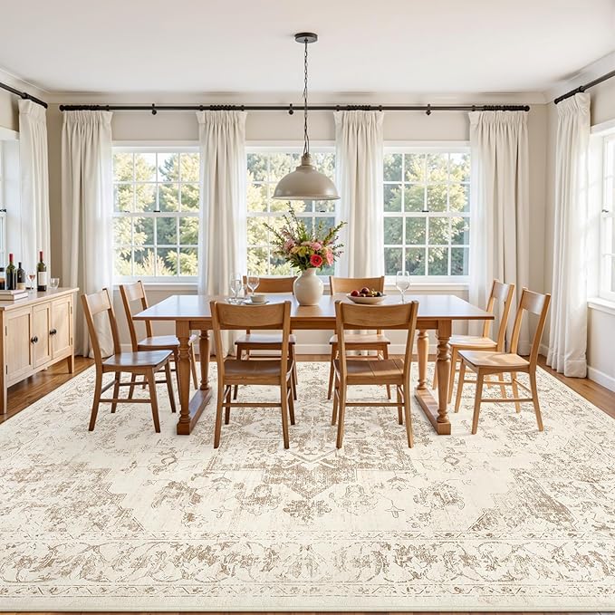 8x10 Area Rugs for Living Room: Vintage Boho Neutral Washable Rug Indoor Soft - Image 3
