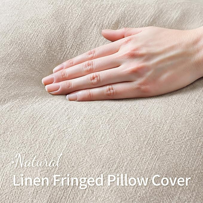 MIULEE Decorative Throw Pillow Covers Neutral Linen Fringe Throw Pillows Euro - Image 2