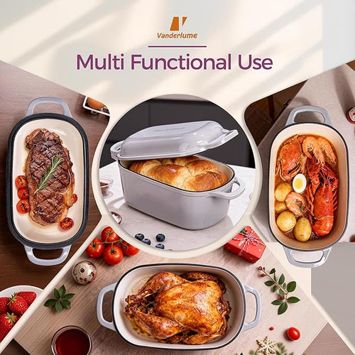 4.6-Quart Oval Dutch Oven for Bread Baking, 2 in 1 Cast Iron Bread Pan - Image 2