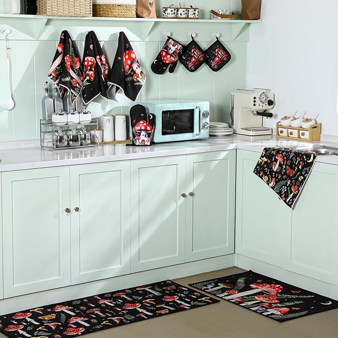 Fourluoo 10 Pcs Kitchen Dish Towels Rugs Oven Mitts and Pot Holders Set - Image 7