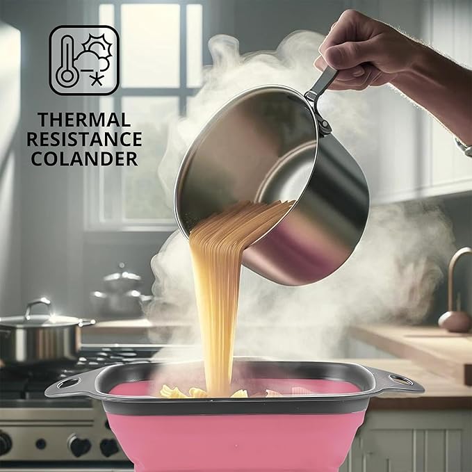 Pink Silicone Food Colander Kitchen – Small Collapsible Strainer - Image 6