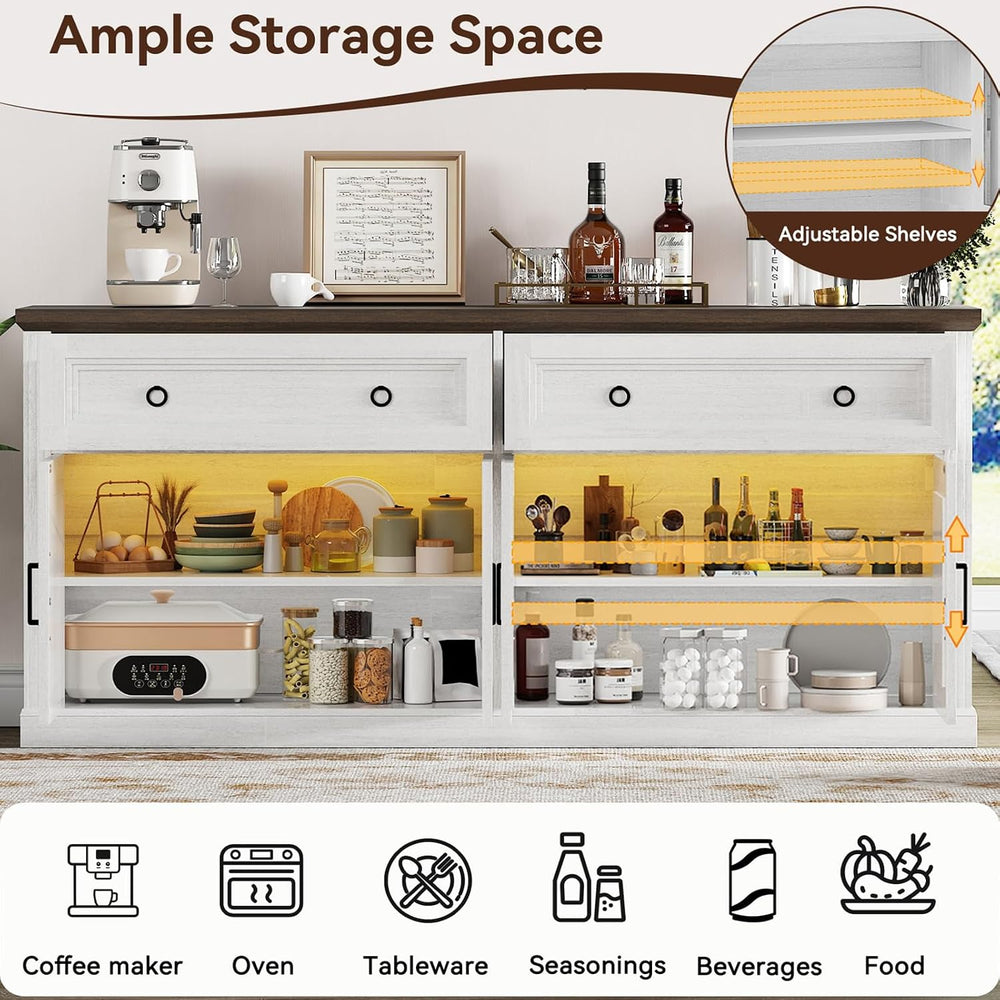 63'' Sideboard Buffet Cabinet with Power Outlet, Antique White