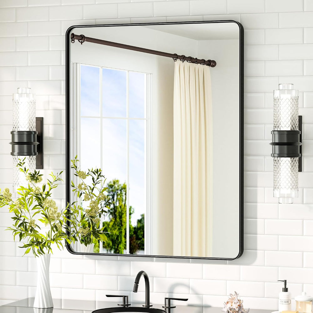 TETOTE Black Mirror 28 x 36 Matte Black Metal Framed Vanity Mirror, Tempered ...