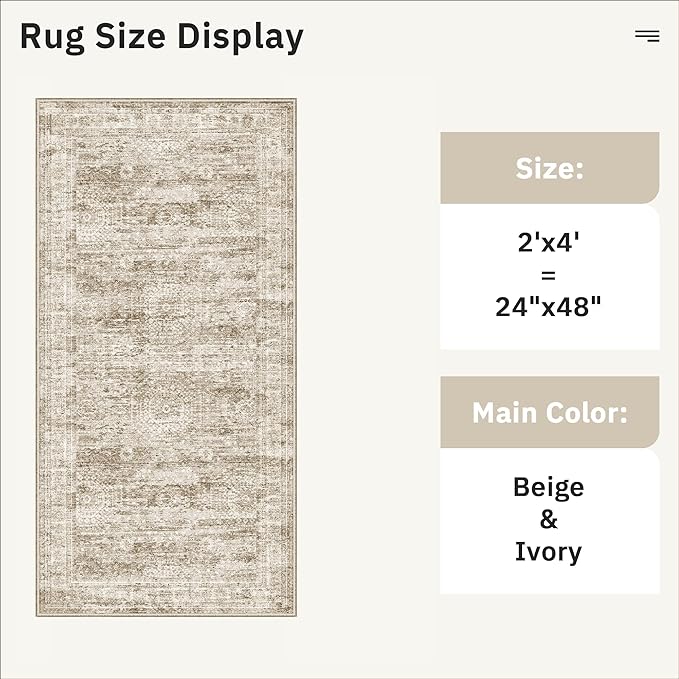 2x4 Washable Rugs for Kitchen, Powder Room Small Area Rug Non-Slip Vintage Low - Image 5