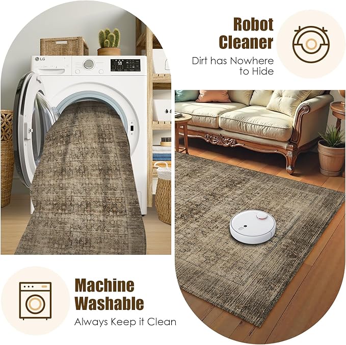 Washable Area Rug 6' x 9' Vintage Traditional Persian Mat - Image 7