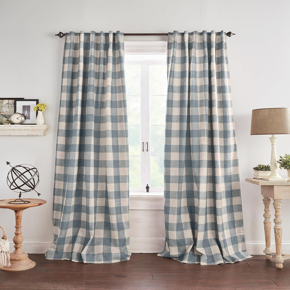 Grainger Buffalo Check Blackout Window Curtain, Chambray - 52" W x 84&qu...