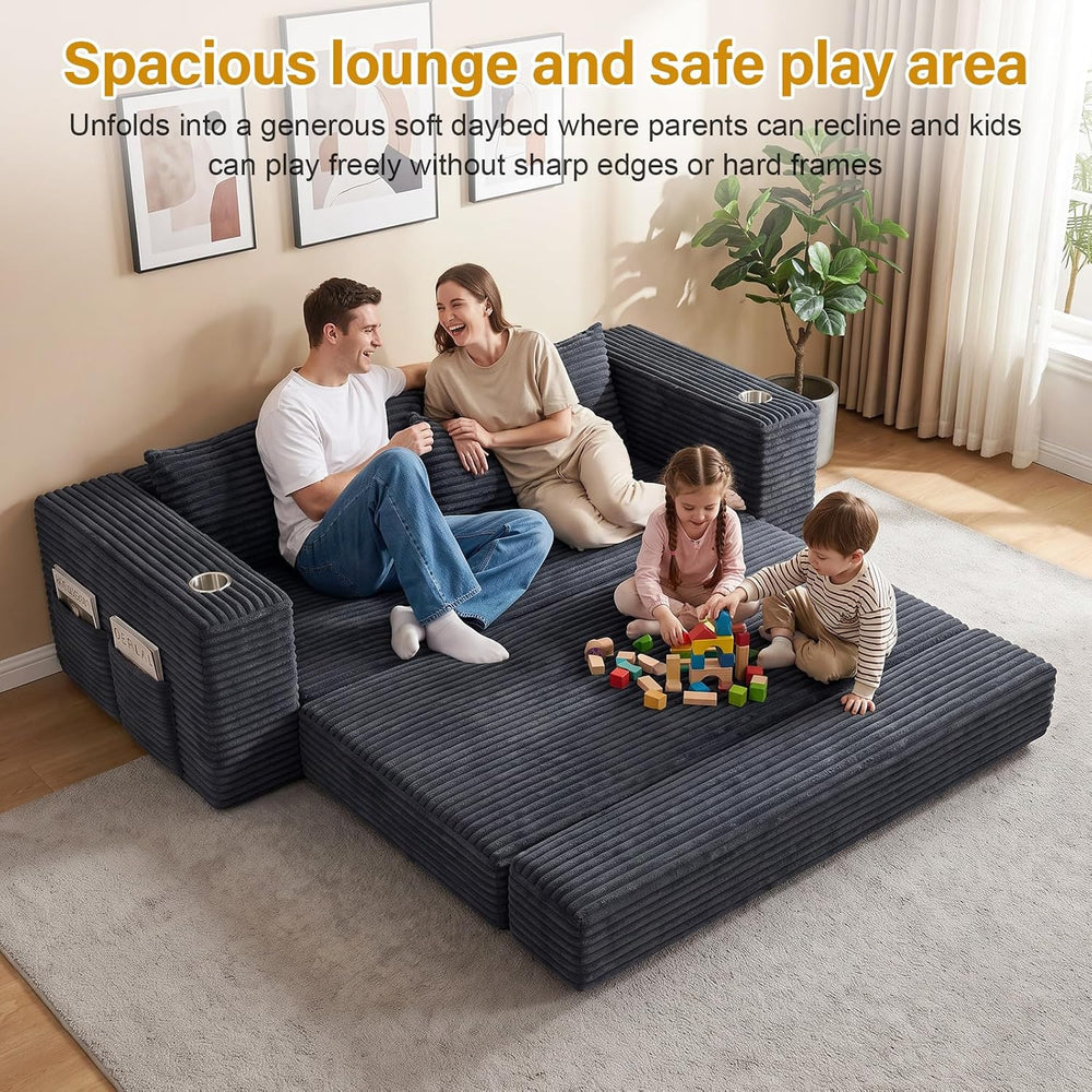 77" Convertible Futon Sofa Bed, Boneless Couch for Living Room (Grey )
