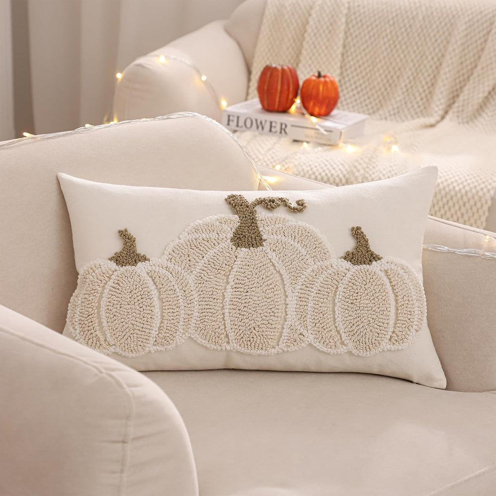 Fall Thanksgiving Pillow Covers 12x20 inch Set of 2 Beige Pumpkin