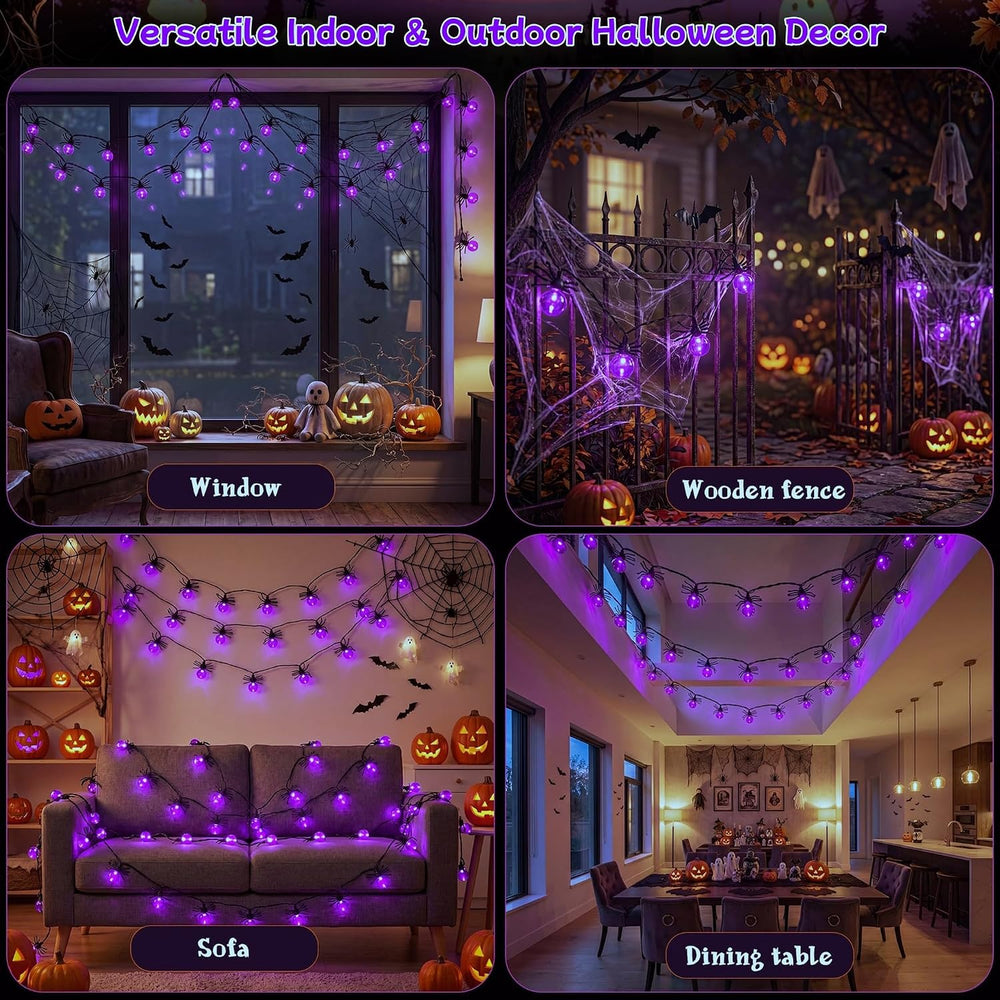 Halloween Lights Outdoor/Indoor,20FT 40LED Purple Spider String Lights