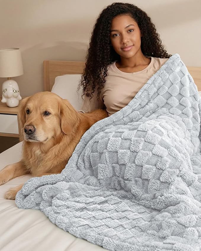 Utopia Bedding Cool Grey Checkered Fleece Throw Blanket - Image 3