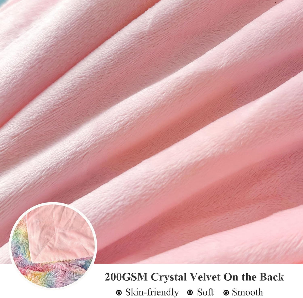 XeGe 3 Pieces Soft Fluffy Faux Fur Throw Blanket Set, Rainbow