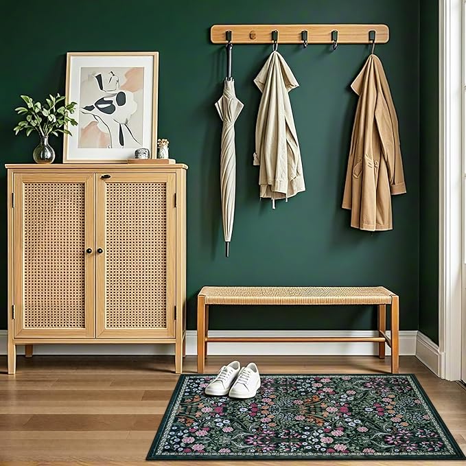 Entryway Rug 2X3 Small Rugs: Floral Washable Door Mat Vintage Soft Low Pile - Image 5