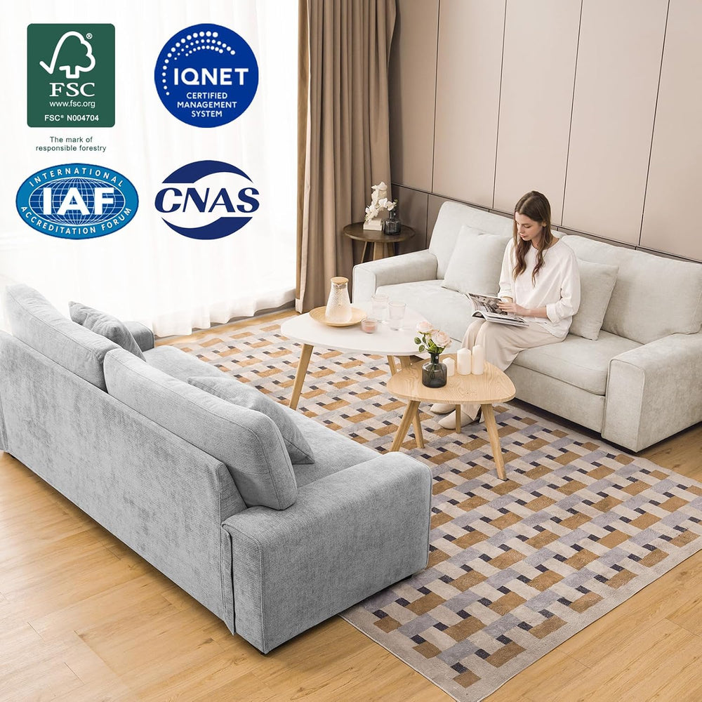 DOPEDIO 71.25" Chenille Loveseat Sofa, Beige, Modern Couch for Living Room