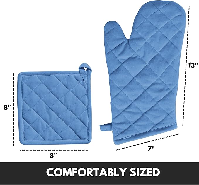 Oven Mitt + Pot Holder 100% Cotton Heat Resistant Kitchen Oven Gloves & Hot Pads - Image 2