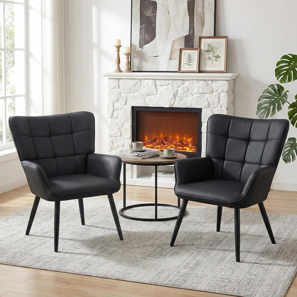 Furniliving PU Leather Armchair, Modern Mid Century Accent Chair with Backres...