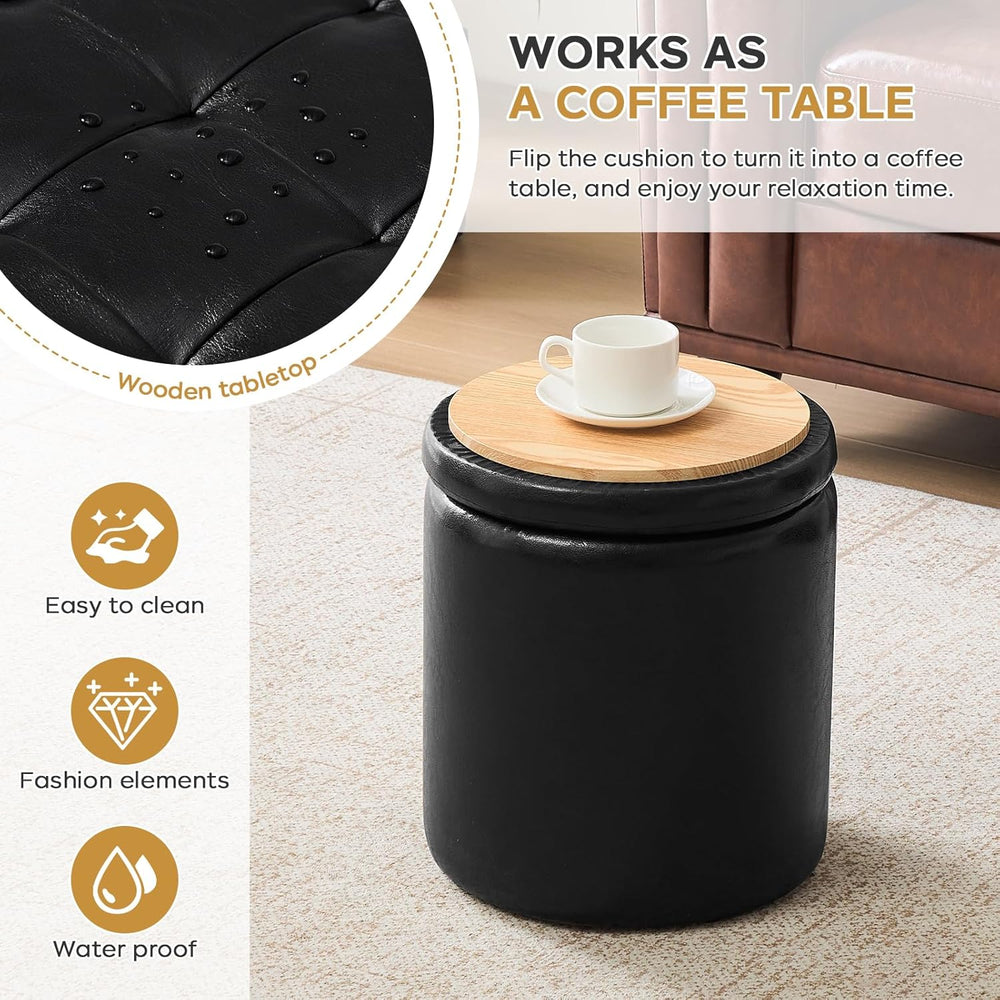 oakvivo Round Ottoman with Storage Set of 2, 12.6" W x 14.17" H &am...