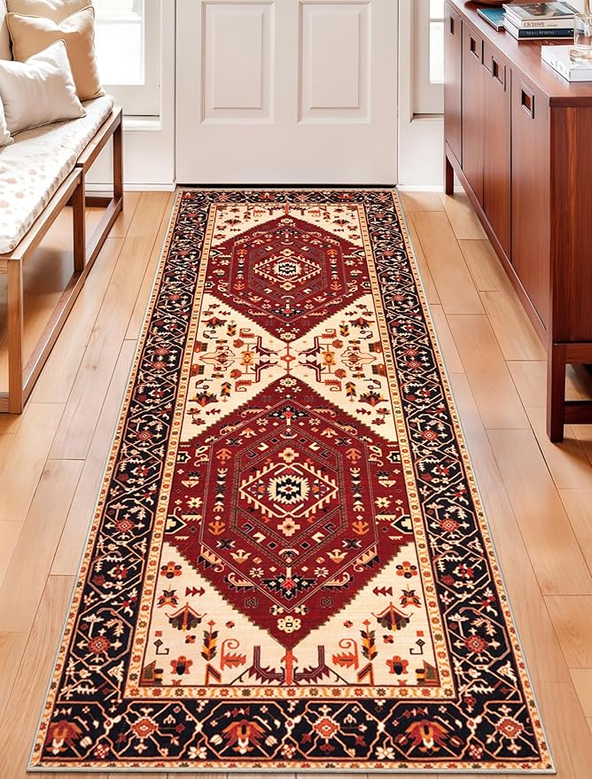SERISSA Boho Washable Runner Rug, 2x6 Rug Runner Non-Slip Vintage Red Black - Image 5