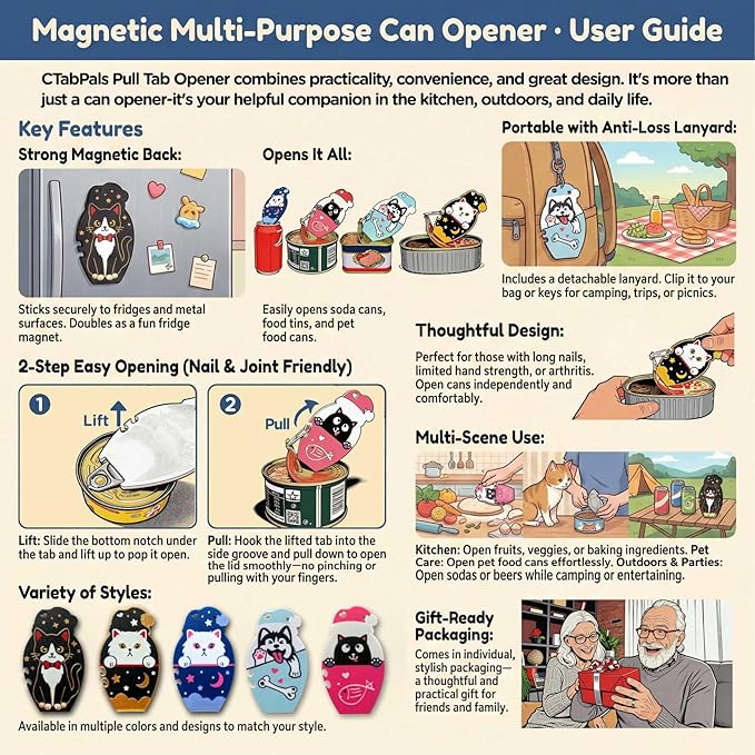 Ring Pull Can Opener for Soda Food Cat Cans Easy Open Tool for Weak Hands - Image 2