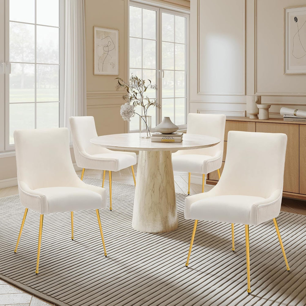 adochr Velvet Dining Chairs Set of 2 with Gold Metal Legs, Beige