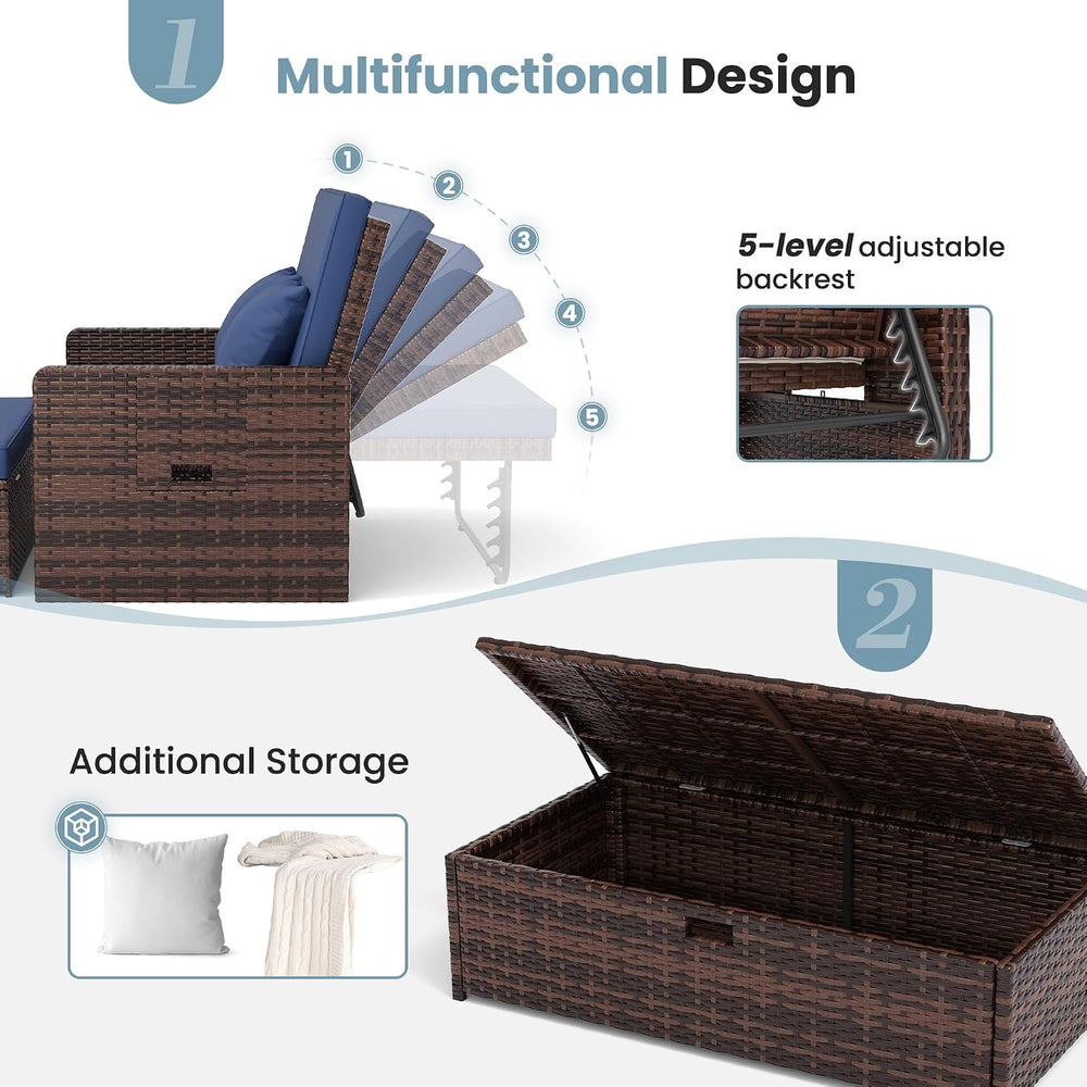 Amopatio Wicker Outdoor Daybed, Patio Daybed with Ottoman,Blue