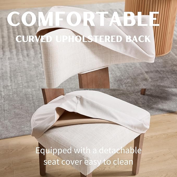 Upholstered Dining Chairs Set of 6 with Seat Covers, Modern Wooden Kitchen Ch...