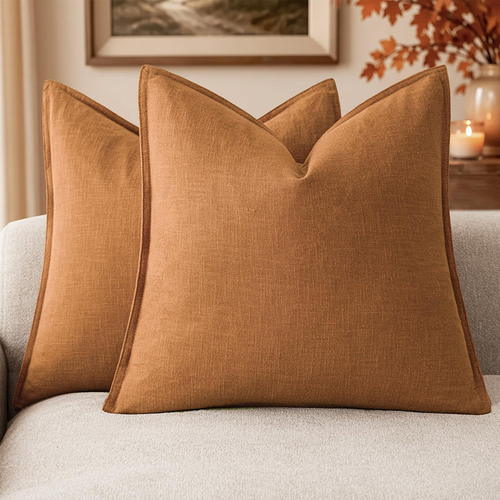 Foindtower Linen Solid Decorative Throw Pillow Covers 26x26 Autumn Orange