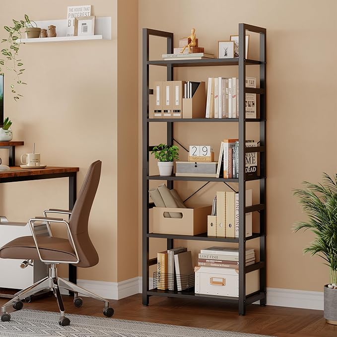 DUMOS 5-Tier Bookshelf, Modern Tall Bookcase, Open Storage Display Shelf