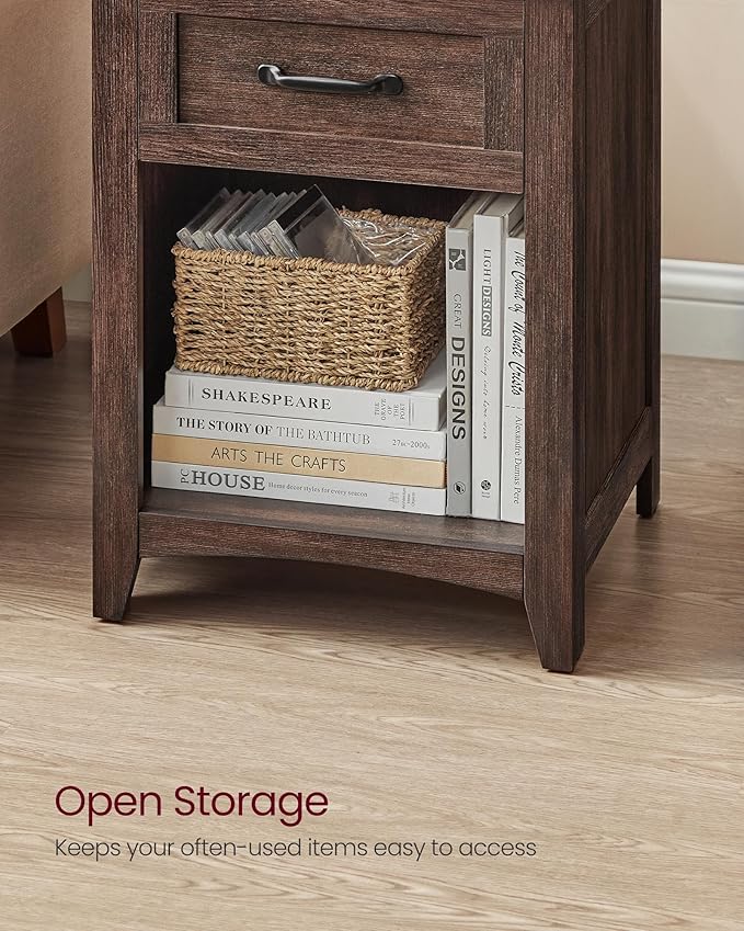 VASAGLE LIRY Collection - Farmhouse Nightstands with Charging Station, Set of...