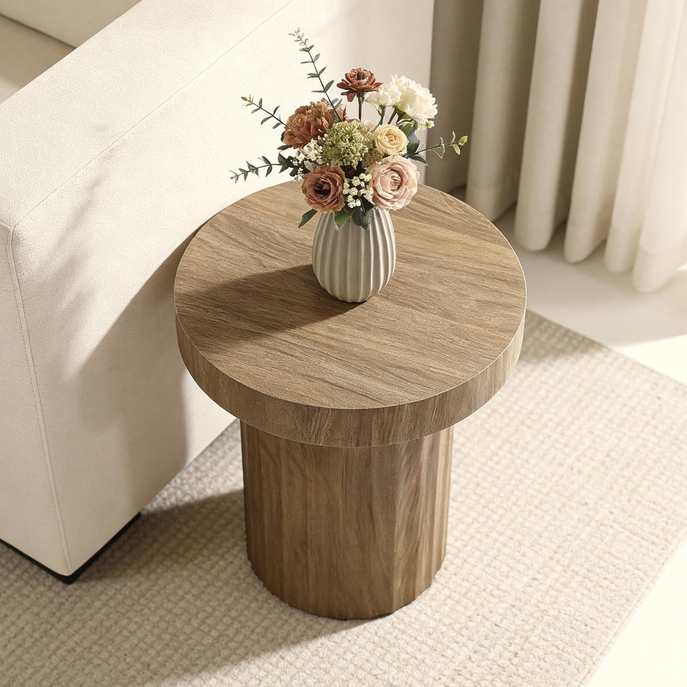LuxenHome 19.7" H Wood Round Side Table, Natural Oak Finish Fluted Small...