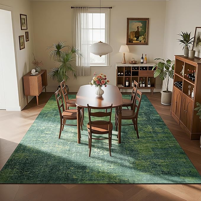 Washable Rugs 8x10 Area Rugs for Living Room-Green Modern Abstract Rugs for - Image 7