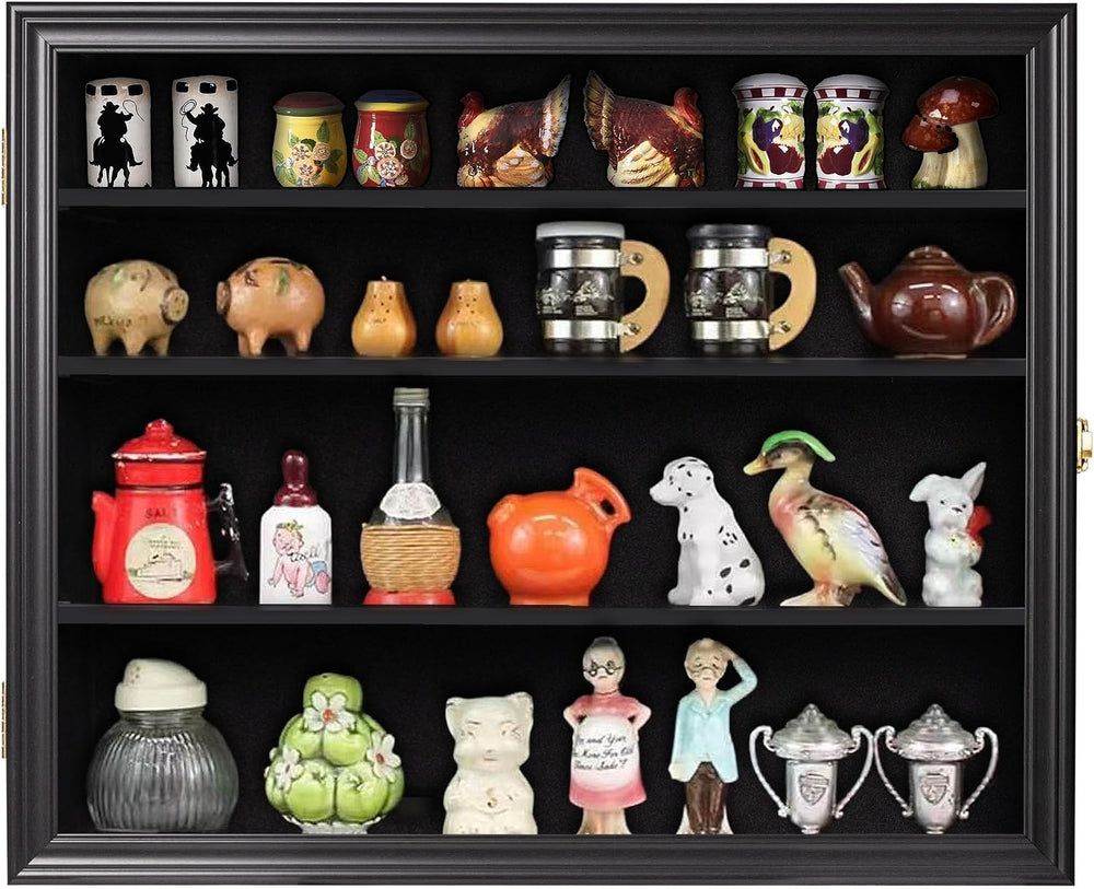 Display Case Cabinet Wall Curio Cabinet for Salt & Pepper Shakers Shot Gl...