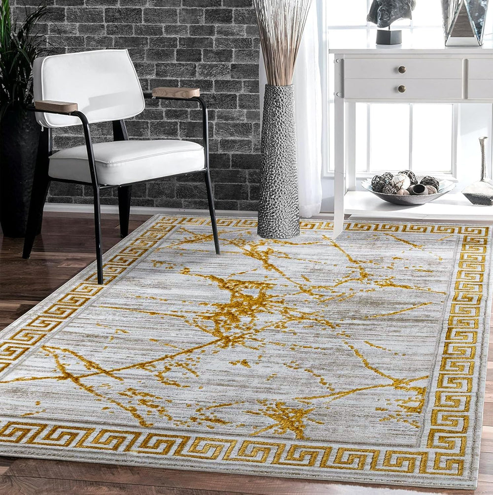 GLORY RUGS Area Rugs Marble 5X7 Cream Gold Carpet Modern Abstract Rug Living ...