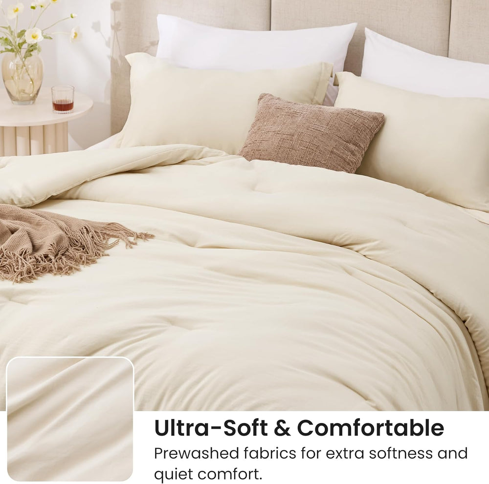 Love's cabin Beige Full Comforter Set, 3-Piece Prewashed Bed Set
