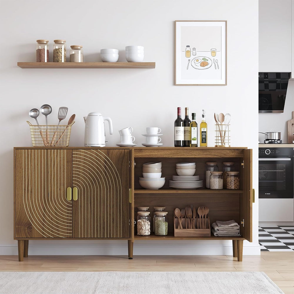 Smuxee 62.6-Inch Walnut Sideboard Cabinet, 4-Door Freestanding Buffet Cabinet...