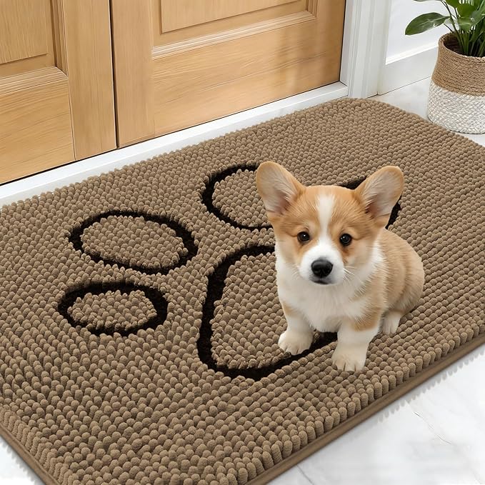 OLANLY Dog Door Mat for Muddy Paws 24x16, Paw Print Design, Absorbs Moisture by OLANLY