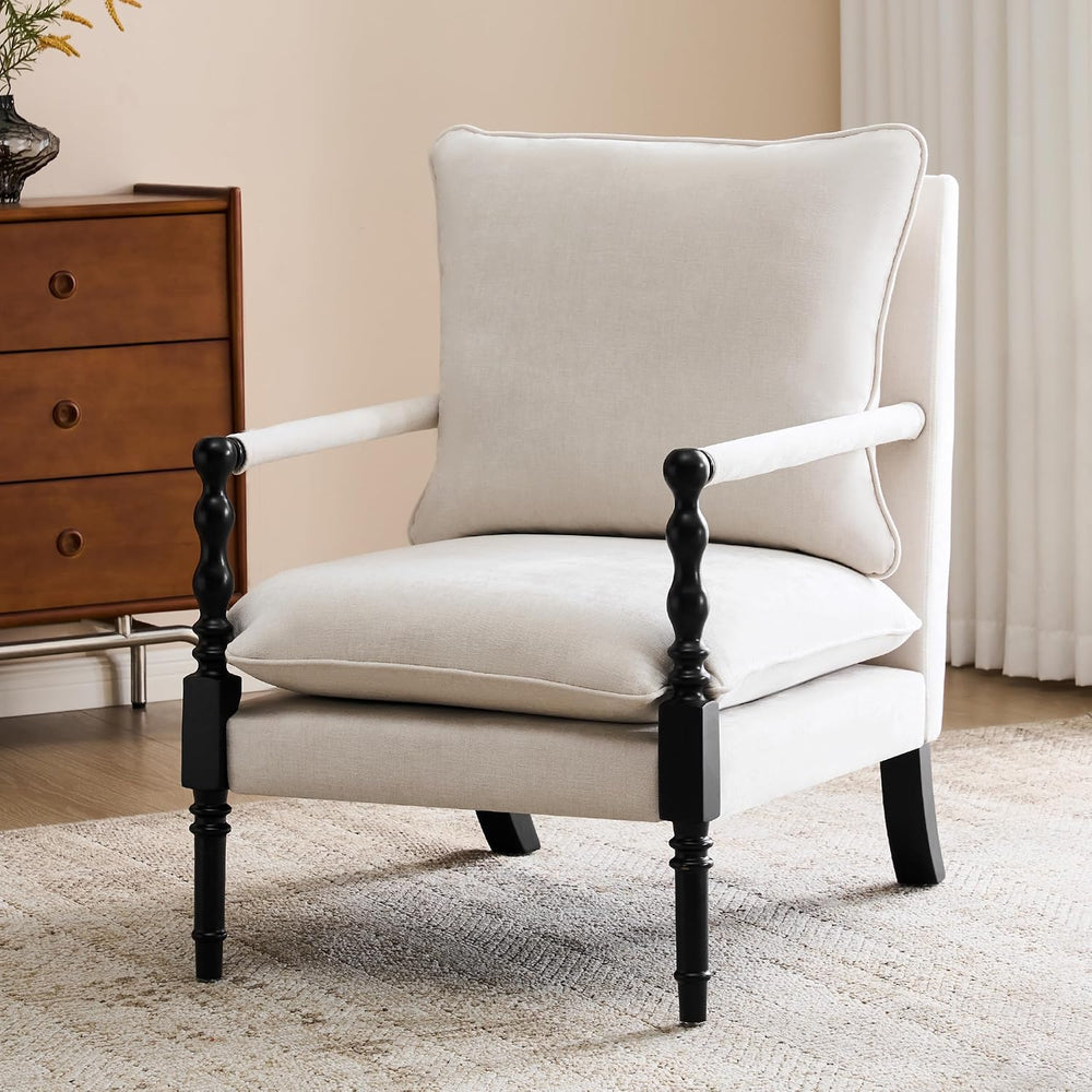 Bezseller Spindle Accent Chair with Wood Frame and Removable Cushions