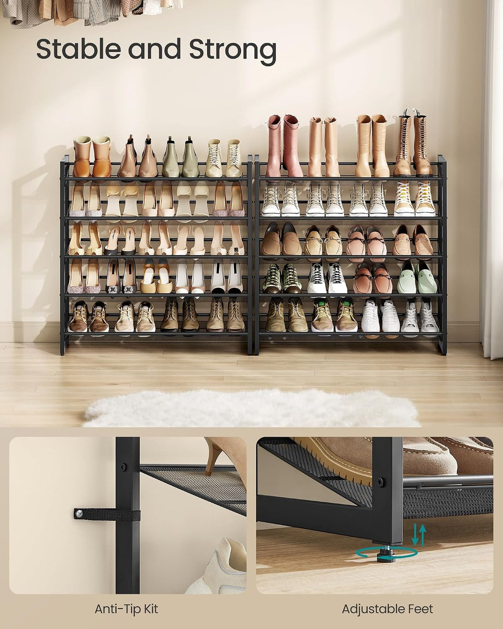 SONGMICS Shoe Rack, 10-Tier Shoe Organizer, Metal Rack for Garage, Set of 2, ...