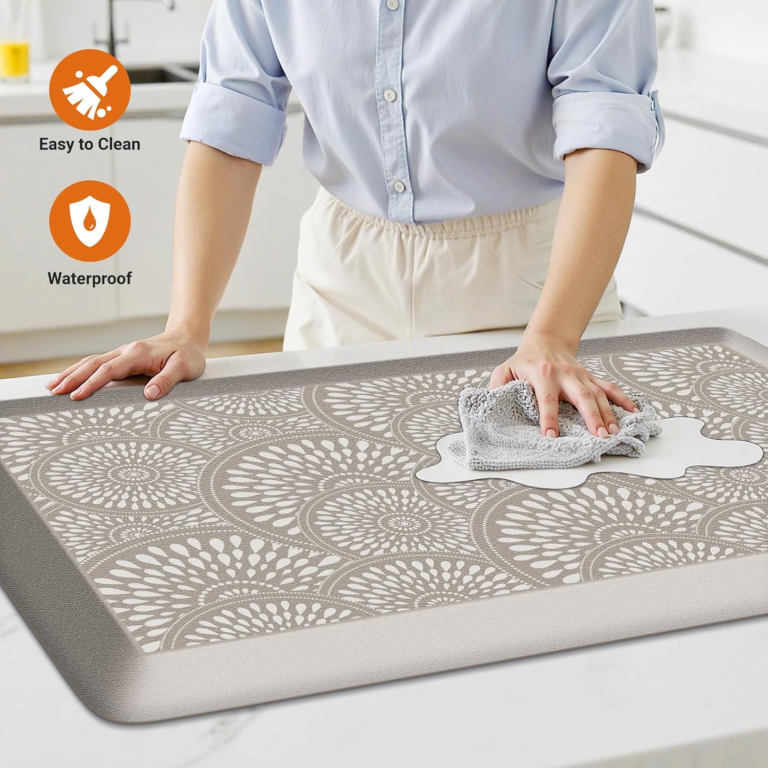 Mattitude 4/5 Inch Kitchen Mat, 17.3x28in Heavy Duty Ergonomic Comfort Foam Standing Desk Mat, Waterproof Non-Slip Standing Mats and Rugs for Kitchen, Office, Khaki