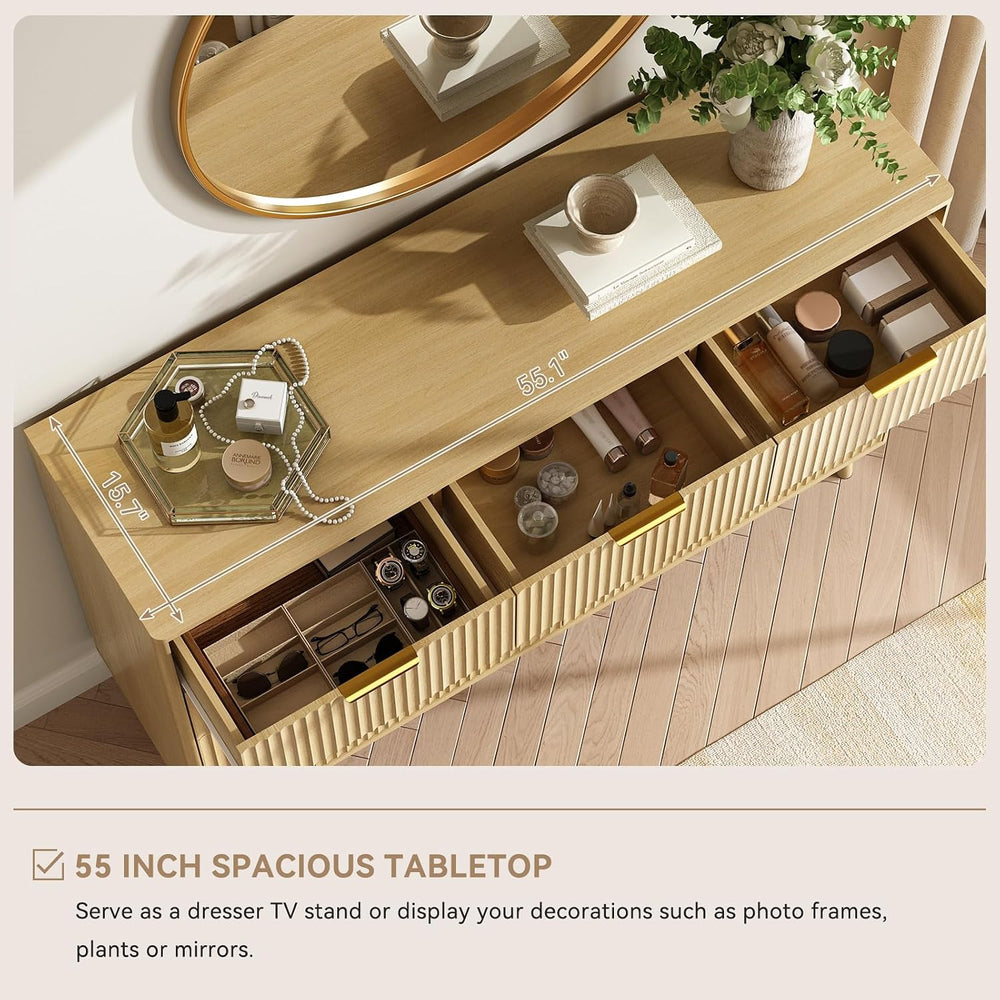 CARPETNAL Fluted Dresser and Nightstand Sets for Bedroom, 3 Pcs Bedroom Set, ...