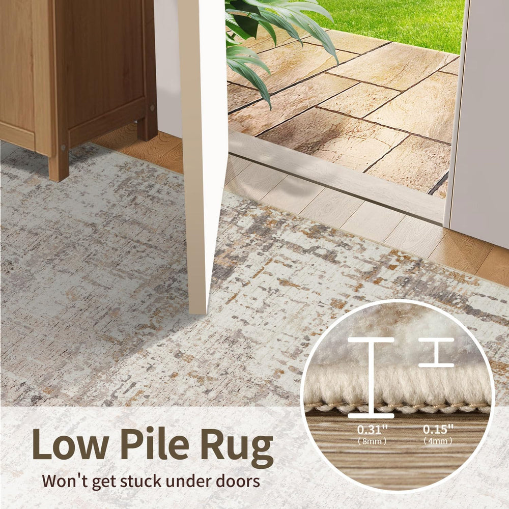 Rugxara 6x9 Area Rugs, Washable Beige Abstract Neutral Rug for Living Room